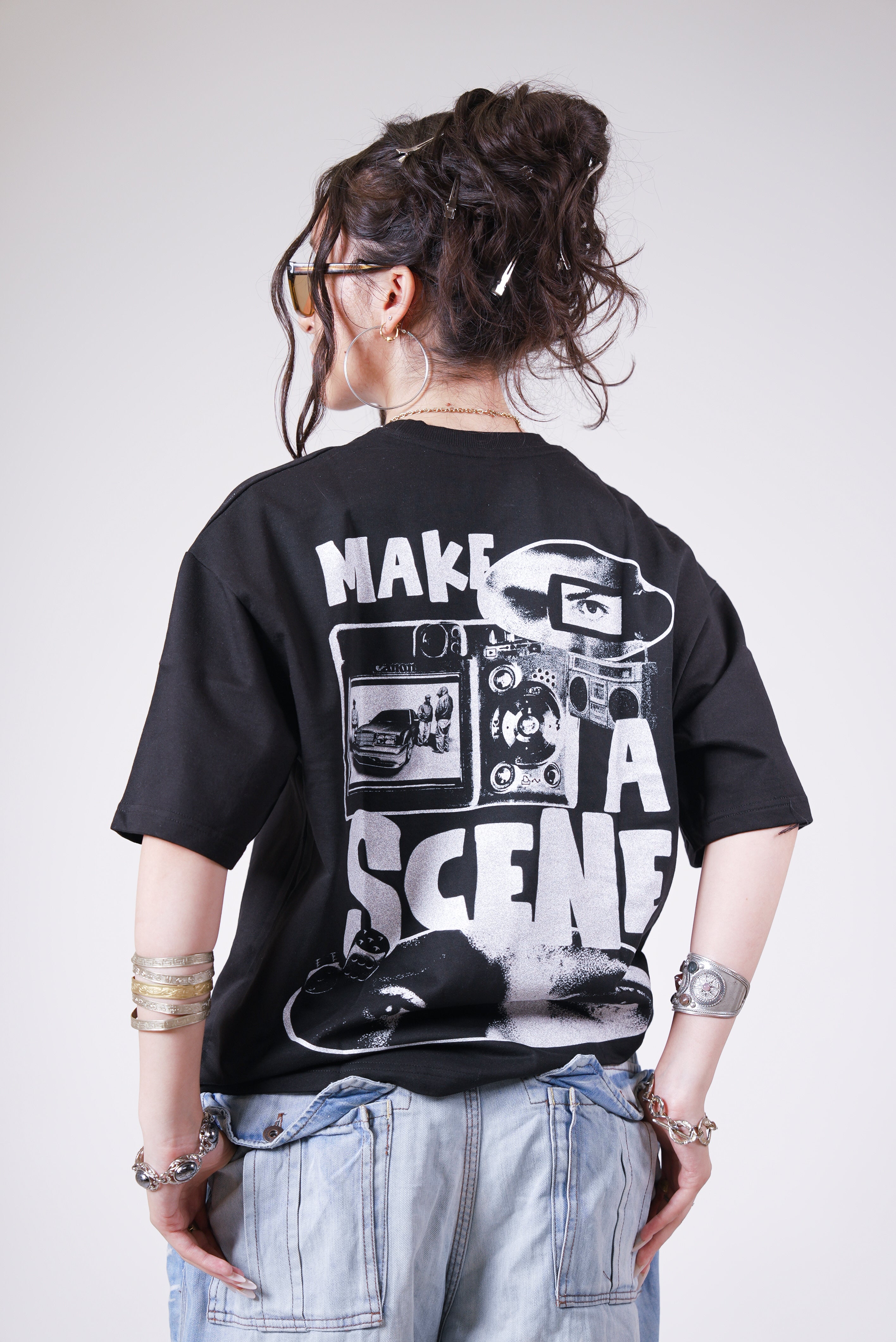 MAKE A SCENE OVERSIZED TEE - WHITE + BLACK